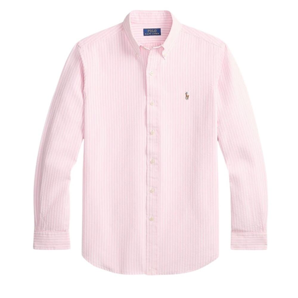 Ralph Lauren Pink White Striped Oxford Dress Shirt LARGE Performance Button Down